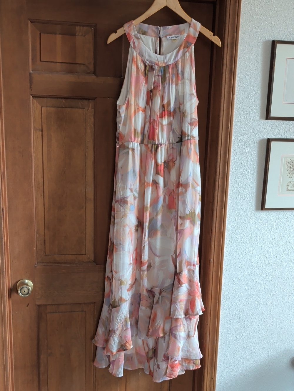 Calvin Klein Lightweight Floral Maxi Dress - Pink & Cream